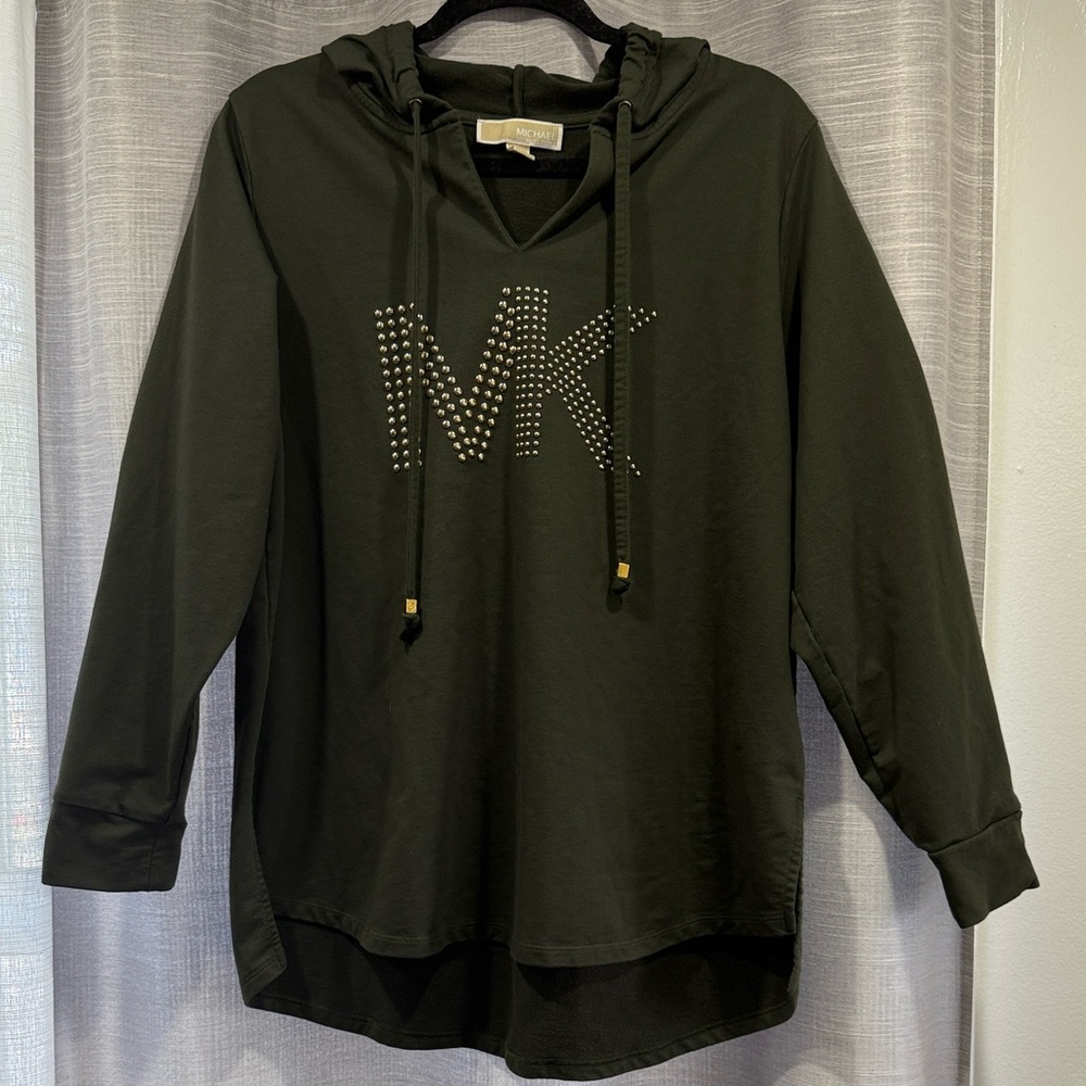Michael Kors Women’s Shirt Hoodie Olive with Studded Logo - Size 1X
